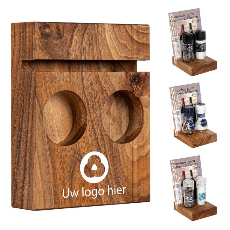 BLOC Solid - Menukaarthouder Notenhout Ø 40 mm, Diepte 20 mm, Groef 3 mm, Logo