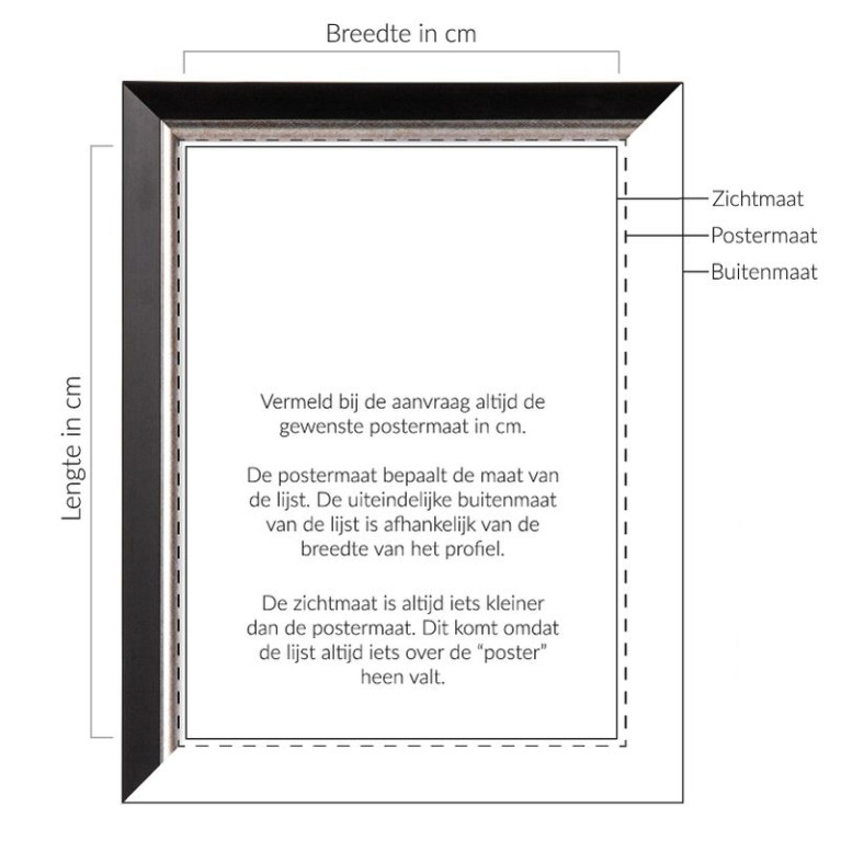 Fotolijst Salieri Zwart/Zilver - Maatwerk Calculator - Maatwerk Uitleg